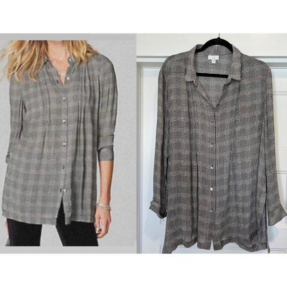 J. Jill Size XL Petite Black/Cream Barley Pow Herringbone Button Down Tunic Blou - Picture 1 of 9